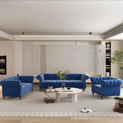 Chesterfield 3 Seater Sofa, Modern Velvet Tufted Couch 3 Seater - Image 5