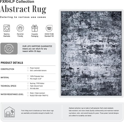 6x9 Area Rug Living Room: Modern Washable Indoor Carpet Black | - Image 2