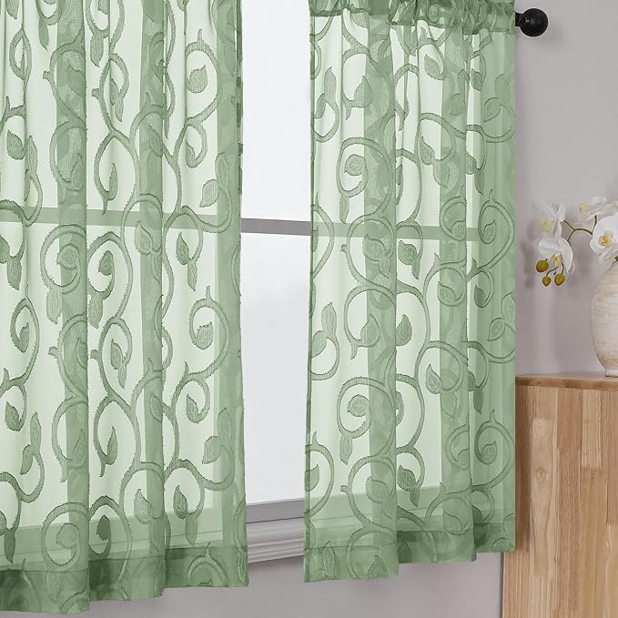 Furman Cafe Curtains 24 Inch Length 2 Panels Set, Elegant Geometric Jacquard - Image 2