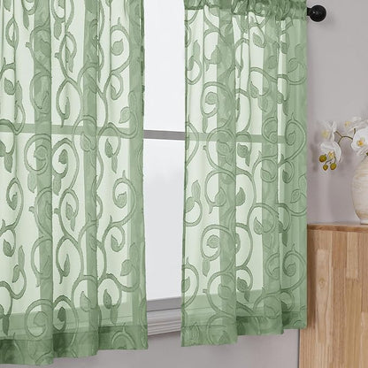 Furman Cafe Curtains 24 Inch Length 2 Panels Set, Elegant Geometric Jacquard - Image 2