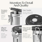 Mixpresso 16 Oz Coffee Canister with Scoop, Stainless Steel Airtight Coffee Container, Air tight Jar Tea Storage with Date Tracker, Vacuum Sealed Espresso Airtight Canister, Sugar Container for Home