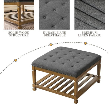 Befurtori Large Square Ottoman Coffee Table, Linen Solid Upholstered Footrest - Image 6