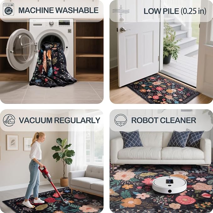 8x10 Area Rug, Floral Rugs for Living Room, Stain-Resistant Washable Bedroom Rug - Image 4