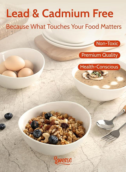 Sweese 18 oz Medium White Porcelain Bowls - Set of 6 Cereal, Soup, Rice & Salad Bowls, Ceramic Serving Bowls for Everyday Use