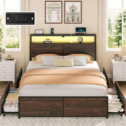 Rolanstar Queen Bed Frame with 4 Storage Drawers & 2-Tier Storage Headboard - Image 8