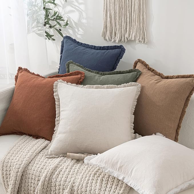 MIULEE Linen Decorative Euro Throw Pillow Covers Natural Beige 28x28 | Set of 2 - Image 6