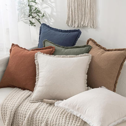 MIULEE Linen Decorative Euro Throw Pillow Covers Natural Beige 28x28 | Set of 2 - Image 6
