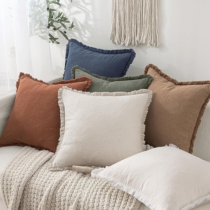 MIULEE Linen Decorative Euro Throw Pillow Covers Natural Beige 26x26 | Set of 2 - Image 6