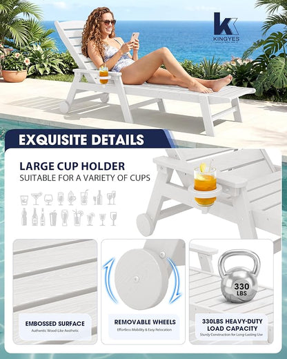 KINGYES HDPE Lounge Chair Outdoor Set of 2, Patio Chaise Lounge Recliner - Image 4
