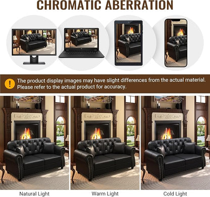 KEIKI 63" Faux Leather Chesterfield Sofa - Image 6