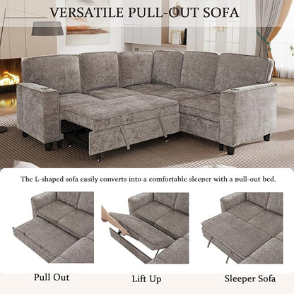 L-Shaped Sectional Couch with Storage and Pull Out Bed, Convertible Sofa Bed - Image 6