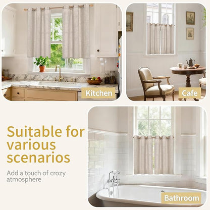 YoungsTex Natural Linen Kitchen Window Curtains 40 Inch Length - Image 3