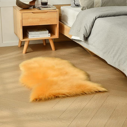 duduta Yellow Faux Sheepskin Rug 2x3 ft, Small Faux Fur Chair Covers | Shag - Image 5