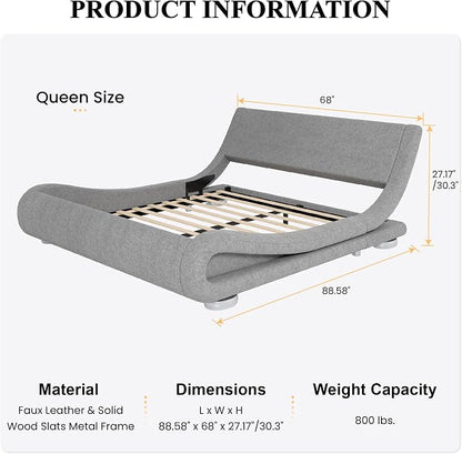 SHA CERLIN Queen Size Upholstered Bed Frame, Deluxe Low Profile Sleigh Bed - Image 2