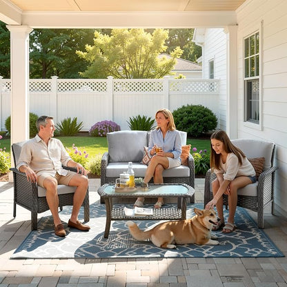 Weaxty Wicker Patio Furniture Set High Back Loveseat Sofa Couch Armchair Coffee - Image 9