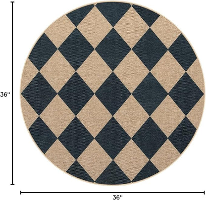 Lahome Checkered Easy Jute Round Rug 3ft, Outdoor Entryway Rug Washable | Black - Image 2