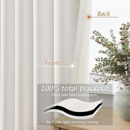 Ivory 100% Blackout Linen Curtains 63 Inch Length 2 Panels Set - Image 4