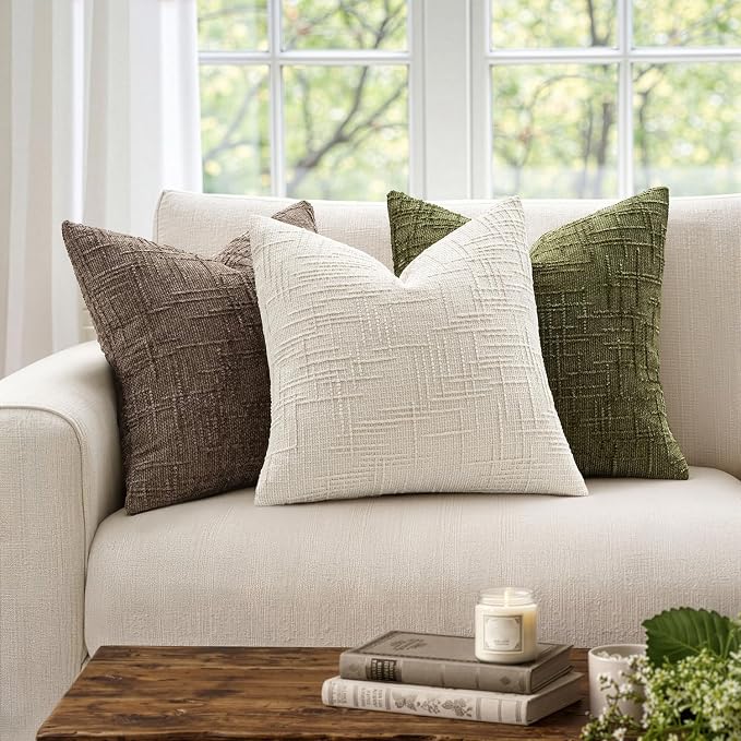 MIULEE Chenille Textured Euro Pillow Covers Cream White 22x22 Set of 2 | Slubby - Image 4