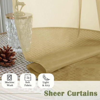 Gold Sheer Curtains 120 Inches Long 2 Panels Set, Rod Pockets Light Filtering - Image 8