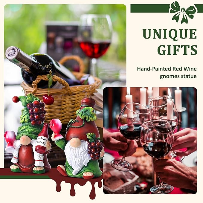 2PCS Wine Gnomes Figurines Home Decor Gnome Gifts for Women Collectible Statue Christmas Decorations for Dining Tables Tiered Pallets Wine Cabinet Living Room