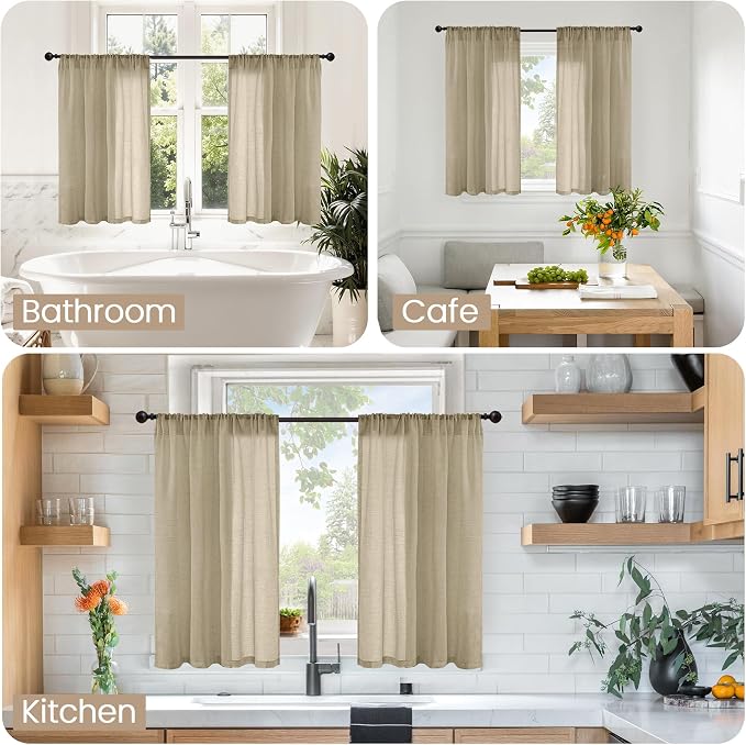 BGment Short Camel Linen Curtains 36 Inches Long - Image 2