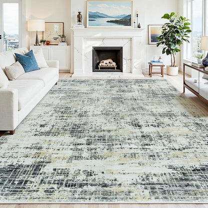 10x14 Washable Area Rug for Living Room Bedroom: Non-Slip Modern Black Gray | by Oriannal