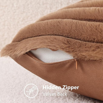 decorUhome Fall Faux Fur Throw Pillow Covers 24x24 Set of 2 Brown | Decorative - Image 8