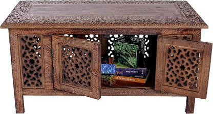 Hand-Carved Wooden Coffee Table – 36” x 18” Rectangular Mango Wood Center Table - Image 5