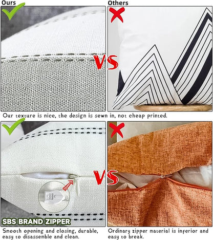 AmHoo Pack of 2 Farmhouse Stripe Check Throw Pillow Covers Set Case Cotton - Image 4