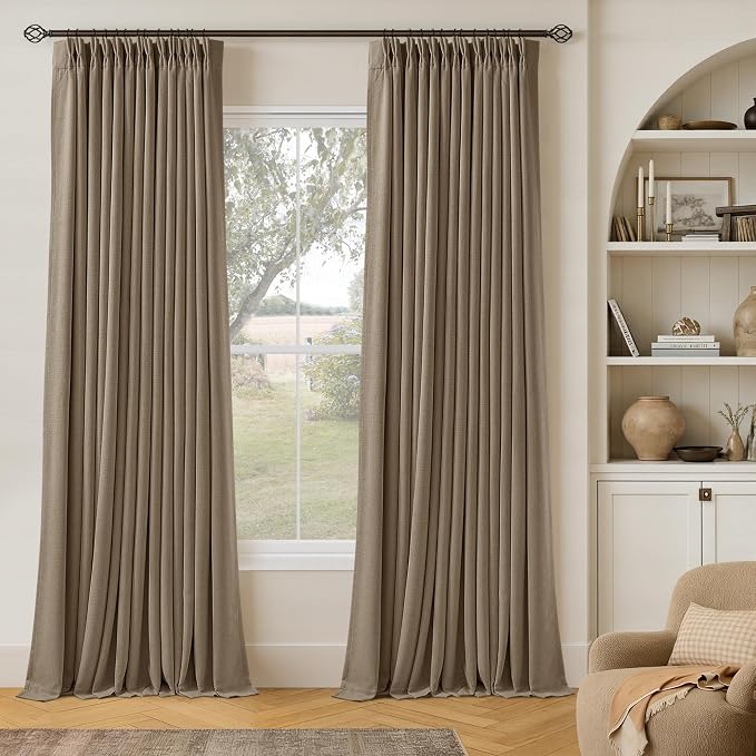 Latte 90 Inch Pinch Pleated Blackout Linen Curtains by Twodrapes