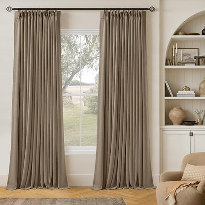 Latte 90 Inch Pinch Pleated Blackout Linen Curtains by Twodrapes