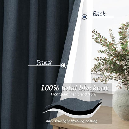100% Blackout Linen Curtains 120 Inch Length 2 Panels Set - Image 4