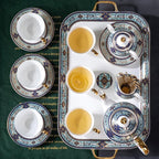 Euro Style Bone China Tea Set, 21 Piece Porcelain Tea Sets for 6 Adults, Bone China Tea Cup Set, Creamer Pitcher, Tea Set for Women Tea Party Set, Gift Package (21, Court)