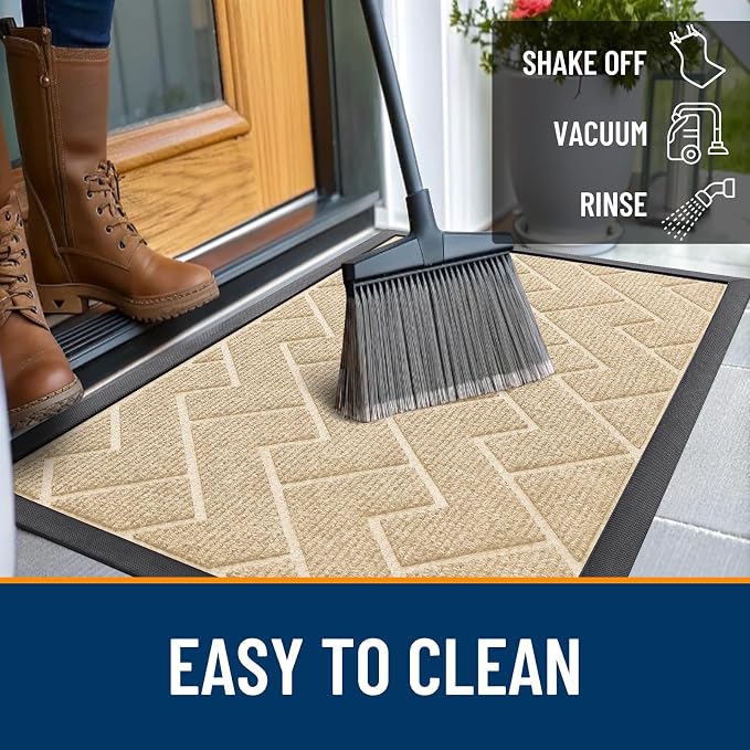 OLANLY Front Door Mat Outside 47x17, All-Season Absorbent Rubber Doormat | Beige - Image 6