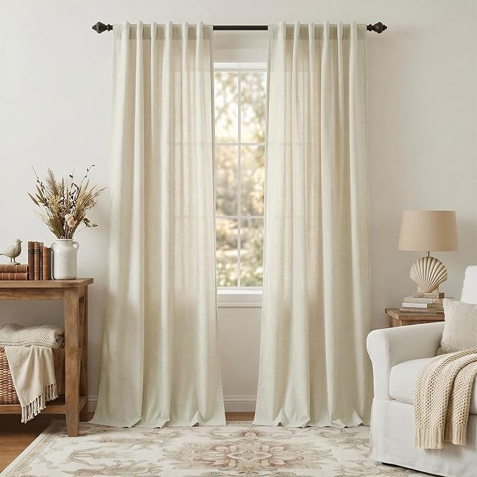 Birch Beige Linen Curtains 80 Inch Length by Pitalk