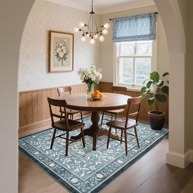 GarveeHome Provence Area Rugs 9x12 Living Room, Botanical Grove Retro Blue - Image 4