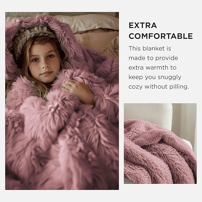 Bedsure GentleSoft Fluffy Dusty Pink Blankets Queen Size - Image 3