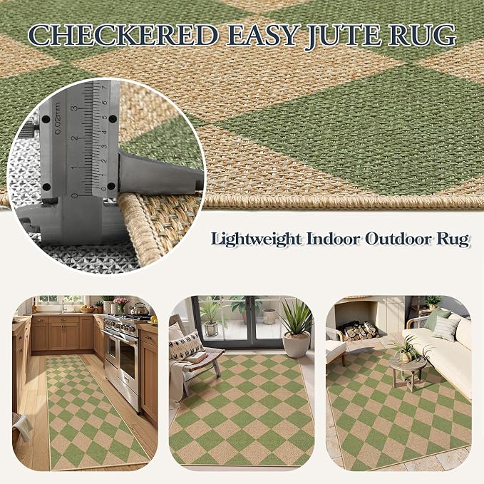 Lahome Checkered Easy Jute 3x5 Outdoor Rug, Washable Rugs - Image 5