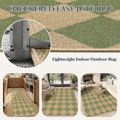 Lahome Checkered Easy Jute 3x5 Outdoor Rug, Washable Rugs - Image 5