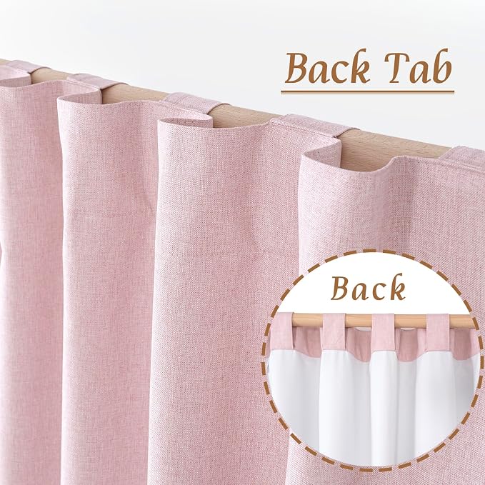 100% Blackout Pink Linen Curtains 63 Inches - Image 6