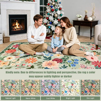 PLHXFR 3x10 Washable Runner Rug：Floral Indoor Kitchen Soft Carpet Green | - Image 9