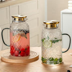 Glass Pitcher with Lid, 2 PACK 84 oz/2.5L Liter Vintage Water Pitcher, Clear Borosilicate Glass Water Carafe for Cold Brew, Coffee, Lemonade, Iced Tea,Beverage, Heat Resistant