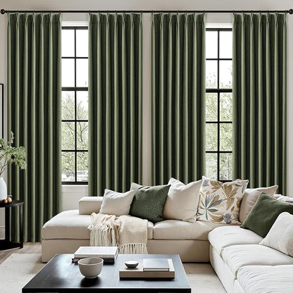 MIULEE Olive Green Pinch Pleated 100% Blackout Linen Curtains 40x84 Inches | - Image 7
