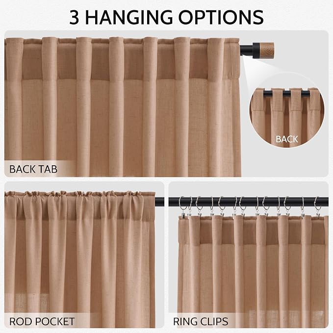 Peach Linen Curtains 90 Inch Long 2 Panels - Image 2