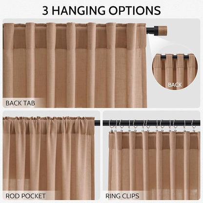 Peach Linen Curtains 96 Inches Long Set - Image 2