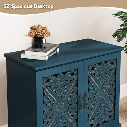 ARTPOWER Accent Cabinet with 2 Doors, Vintage Carved Wood Storage Cabinet - Image 4