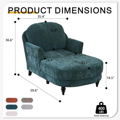 Chaise Lounge Chair Indoor, 59.8" Oversized Couch Reading Chairs, Chenille - Image 2
