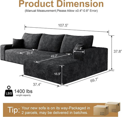 108" Sectional Couches for Living Room Cloud Couch Sofa - Image 2
