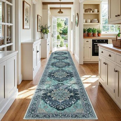 RELEANY Washable Area Rug, Runner 3'x20', Teal | Non-Slip, Water Repellent by RELEANY
