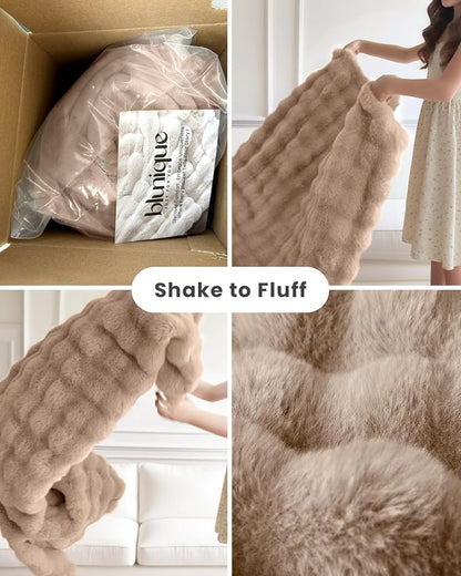 Ultra Soft Cozy Faux Fur Throw Blanket, Fuzzy Plush Thick Bubble Blanket - Image 4